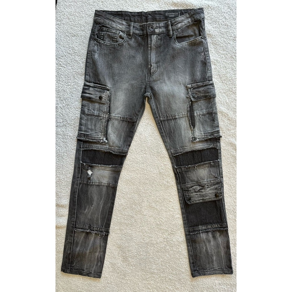South Pole Skinny Jeans‎ Size 34X32 Black Denim Classic Fit Y2K Distressed